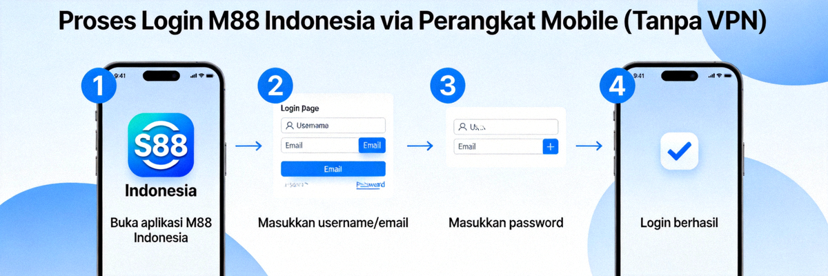 Proses login M88 Indonesia melalui perangkat mobile tanpa perlu menggunakan VPN